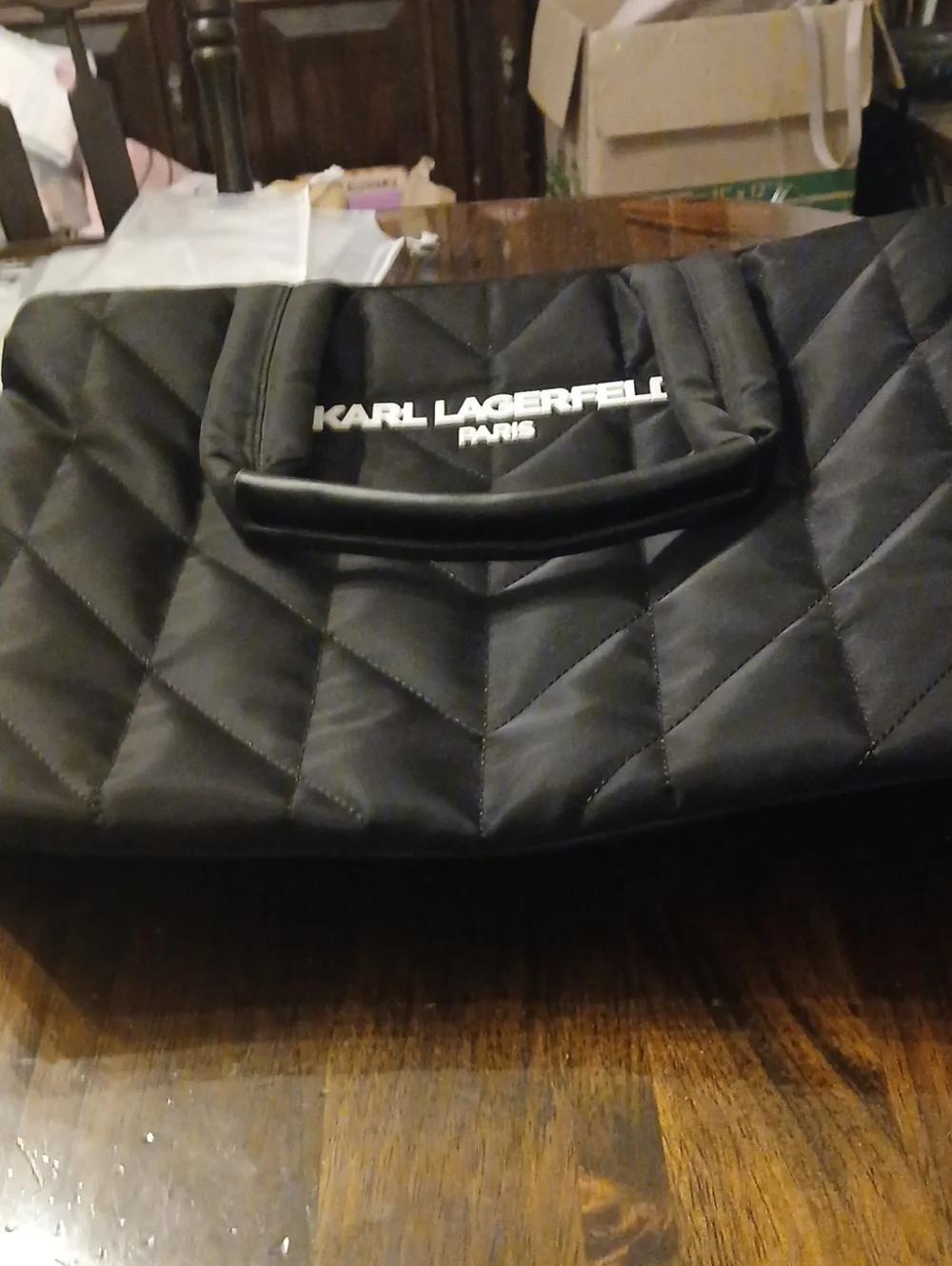 Karl Lagerfeld Black Quilted Tote with Top Handles Tote Bag NWOT Hugh